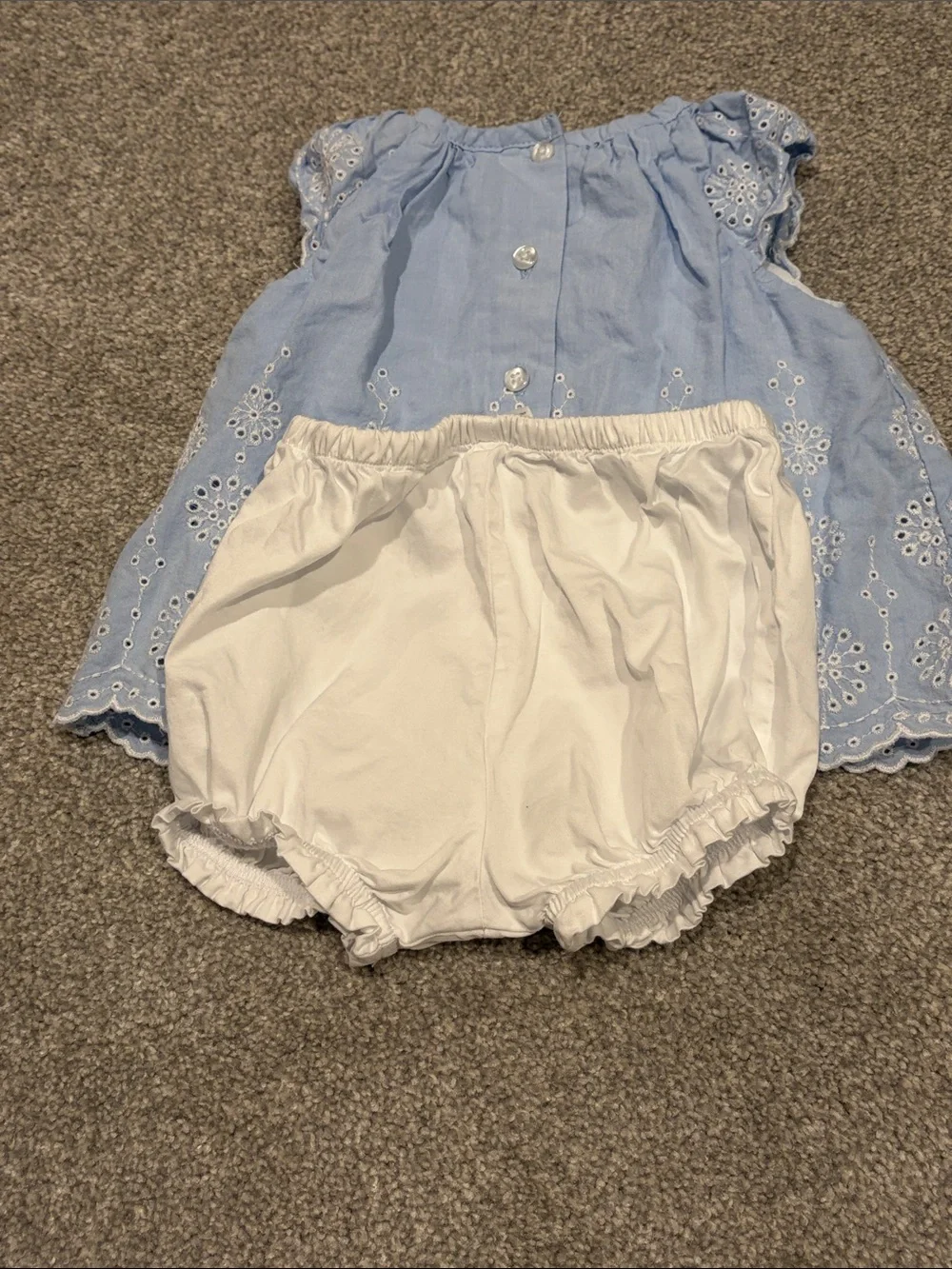 Little Me Light Blue Eyelet Top with White Bloomers